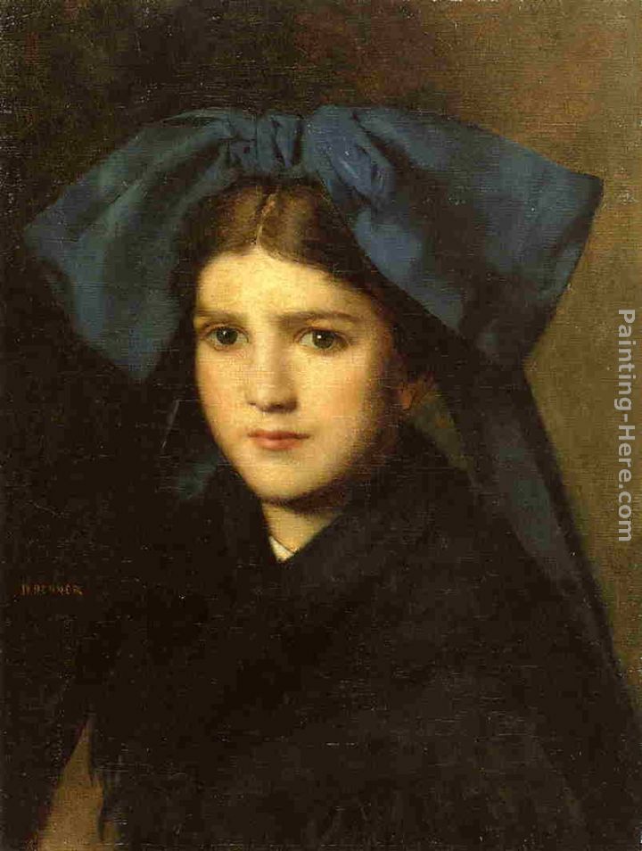 Portrait of a Young Girl with a Bow in Her Hair painting - Jean-Jacques Henner Portrait of a Young Girl with a Bow in Her Hair art painting